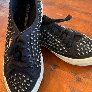 Superga Black Sneakers with Studded Accents Women’s size 8